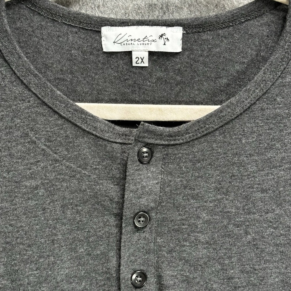 Kinetix‎ Casual Luxury Mens 2X Black Heather Long Sleeve Henley Shirt NWT - Picture 5 of 9